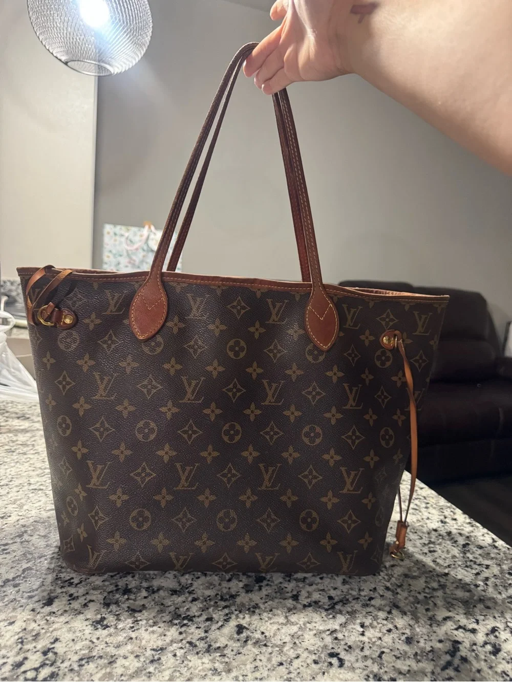Louis Vuitton Monogram Canvas Tote in Brown and Tan Leather Trim